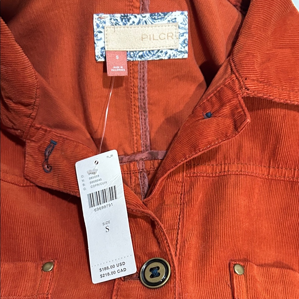 ANTROPOLOGIE PILCRO CORDUROY DUSTER BUTTON FRONT SHACKET WOMENS Sz SMALL NEW - Picture 7 of 15